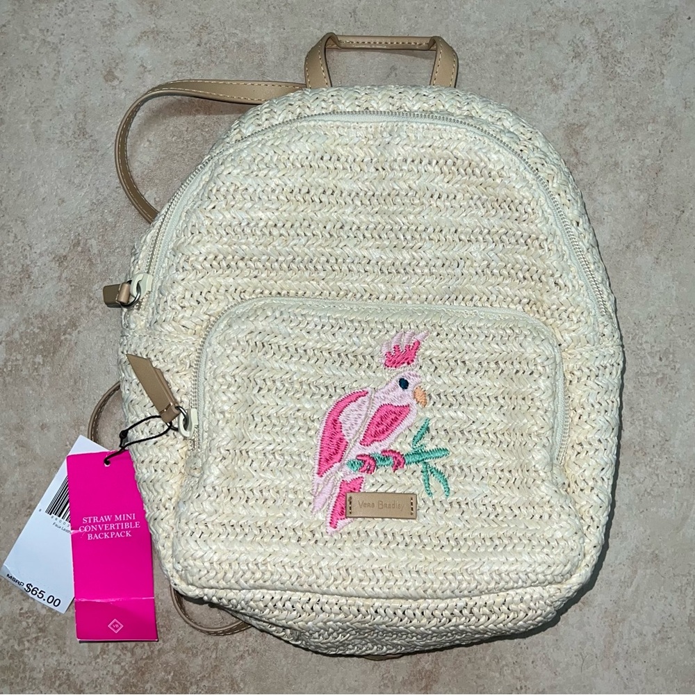 NWT Vera Bradley Straw Mini Convertible Backpack in Light Natural Straw